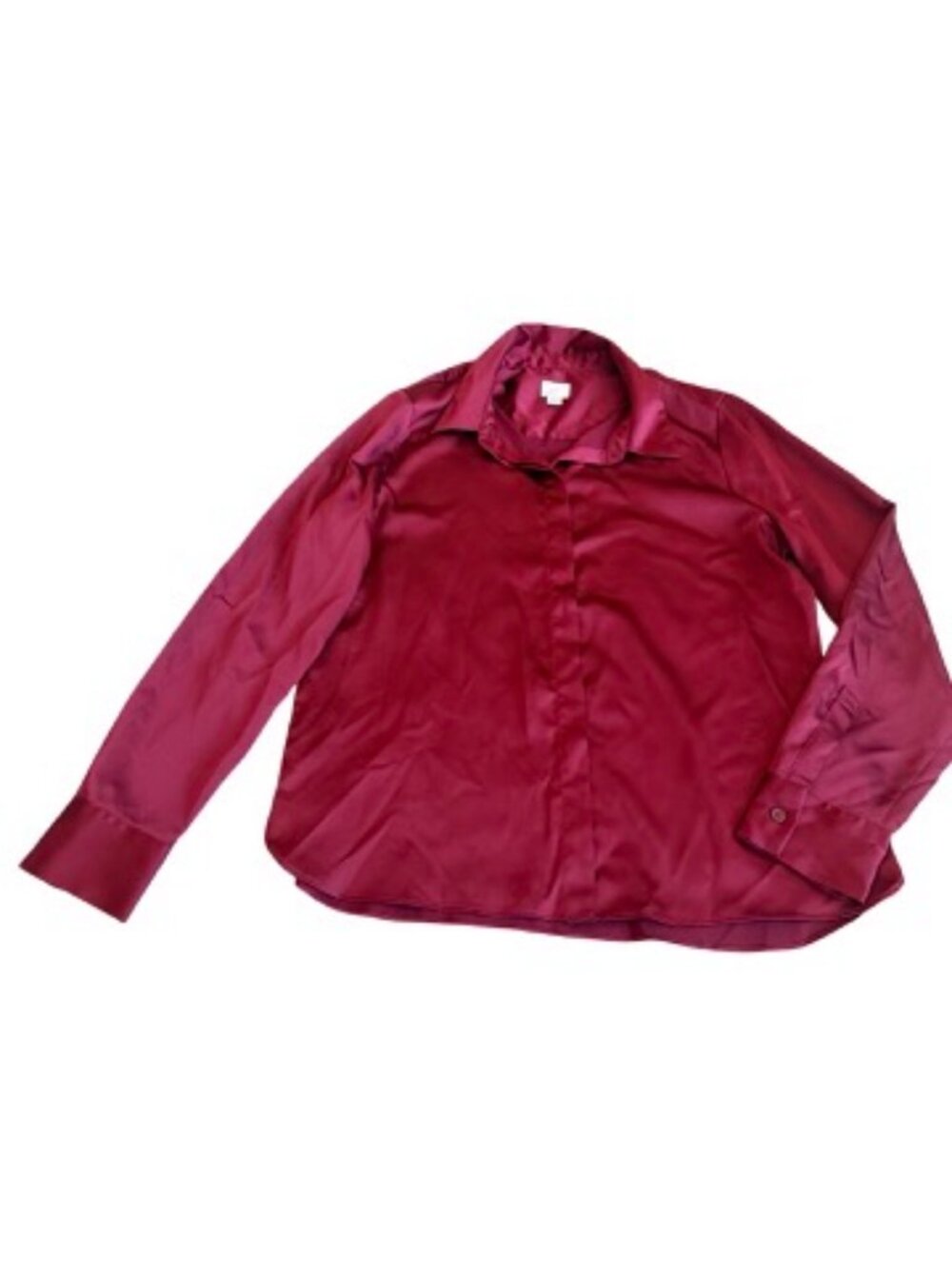 A New Day Magenta Satin Long Sleeve Button Down Shirt Blouse Soft Medium Women's